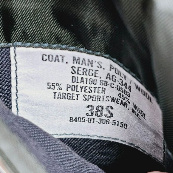 US Army Green Poly Wool Dress Coat Jacket 38S Uniform Patches Buttons Vintage - Picture 10 of 16